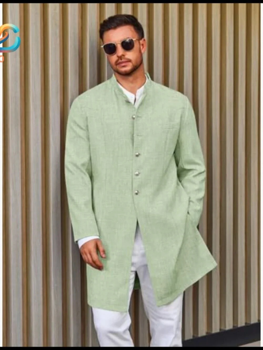 Men's Kurta Coat Mandarin Collar Ethnic Attire Wedding Party Casual